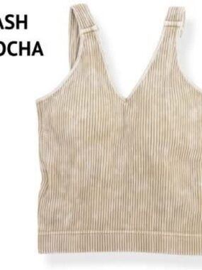 Zenana Outfitters Striped V-Neck Tank Top in Mocha and Cream